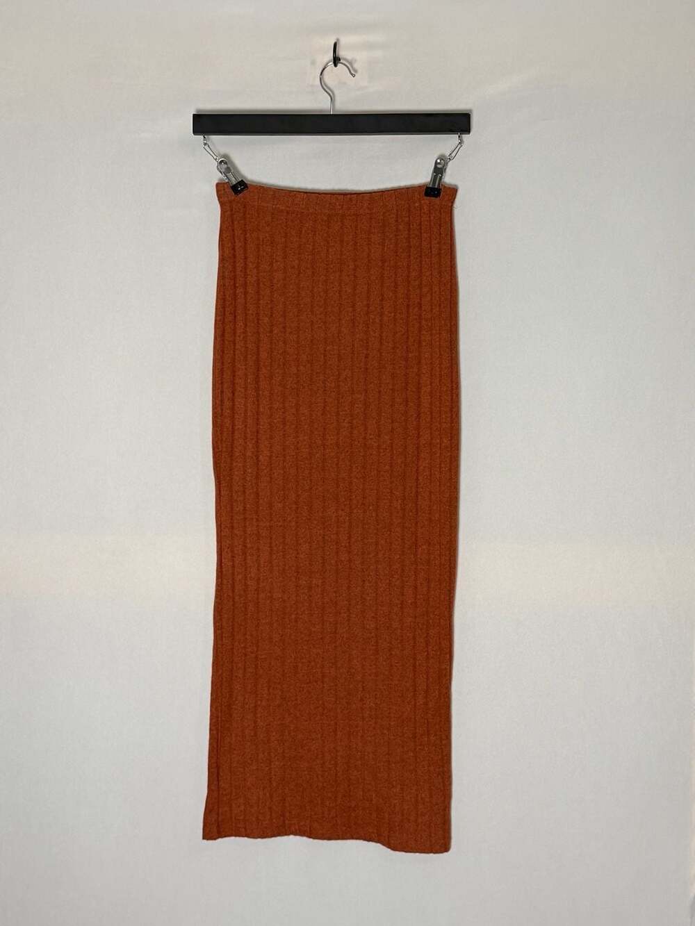 SHEIN EZwear Ribbed Knit Maxi Skirt Size M Rust Orange Pencil